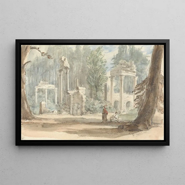 The Ruins of Leptis Magna as they appeared in the Royal Park of Virginia Water - Sir George Hayter — framed artwork on a wall