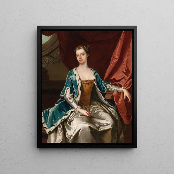 Portrait of a lady traditionally identified as Lady Mary Wortley Montagu - Sir Godfrey Kneller — framed artwork on a wall