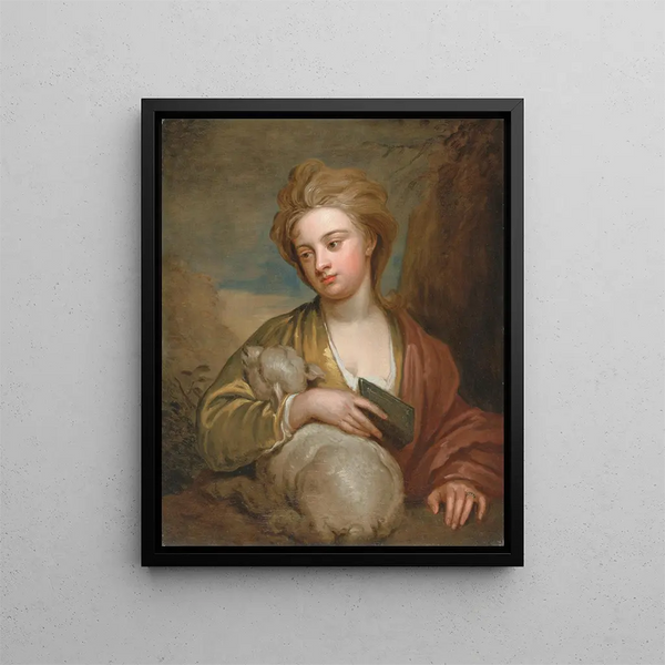 Portrait of a woman in Saint Agnes traditionally identified as Catherine Voss - Sir Godfrey Kneller — framed artwork on a wall