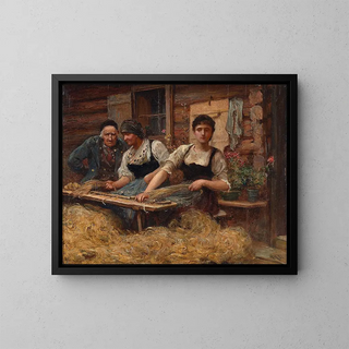 Cardage de la laine - Sir Hubert von Herkomer — framed artwork on a wall