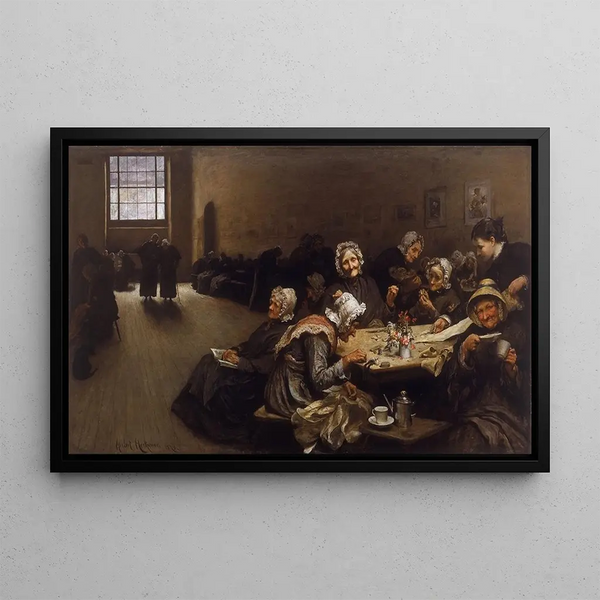 Evening scene at Westminster Union - Sir Hubert von Herkomer — framed artwork on a wall
