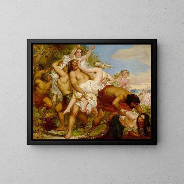 La tribu de Benjamin enlevant les filles de Shiloh dans les vignes - Sir John Everett Millais — framed artwork on a wall