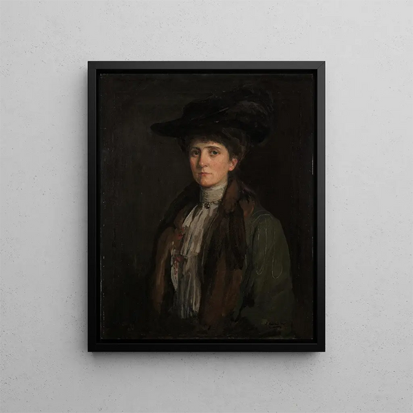 A lady in brown believed to be Margaret Edith Bannatyne Cobb - Sir John Lavery — framed artwork on a wall