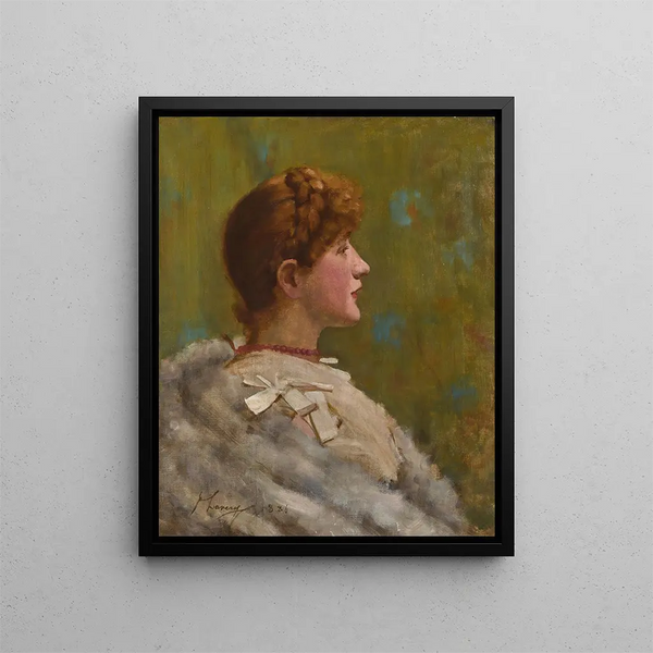 Girl in a Fur Scarf - Sir John Lavery — framed artwork on a wall