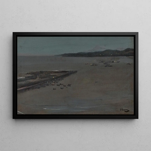 Bay of Tangier at Night - Sir John Lavery — framed artwork on a wall