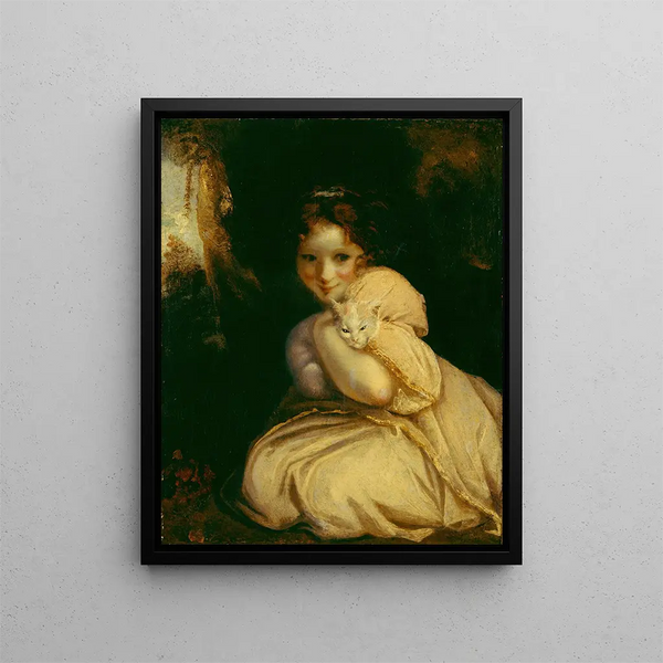 Felina painting with a kitten - Sir Joshua Reynolds — framed artwork on a wall