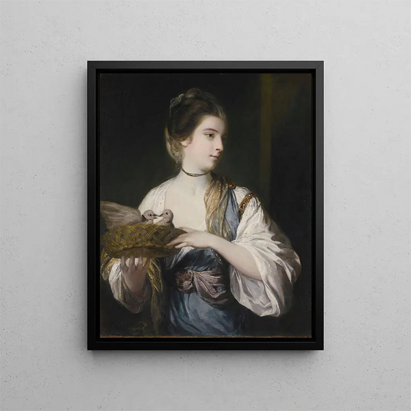 Nancy Reynolds with doves - Sir Joshua Reynolds — framed artwork on a wall