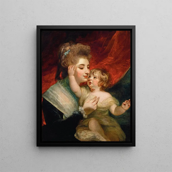 Portrait of Lady Dashwood 1763-1796 and her son Henry George Mayne - Sir Joshua Reynolds — framed artwork on a wall
