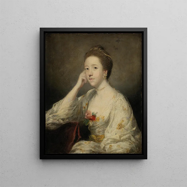 Portrait of a Lady in White - Sir Joshua Reynolds — framed artwork on a wall