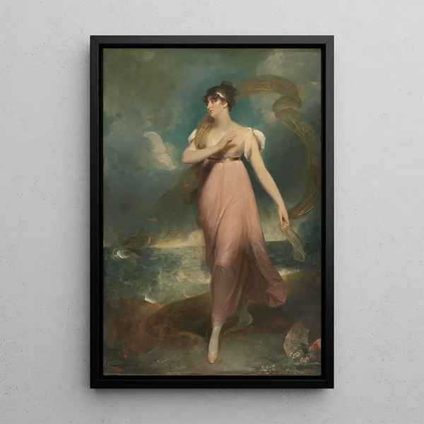 Portrait of a woman in Miranda said to be Miss Gibbon - Sir Thomas Lawrence — framed artwork on a wall