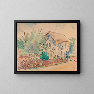House with Flower Garden - Sofija Paraszczuk — framed artwork on a wall