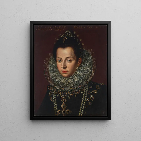 Portrait painting of Catalina Micaela, Duchess consort of Savoy - Sofonisba Anguissola — framed artwork on a wall