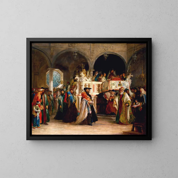 La fête de la réjouissance de la Loi à la synagogue de Livourne en Italie - Solomon Alexander Hart — framed artwork on a wall