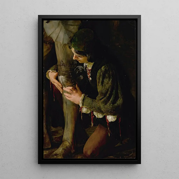 an engaging painting of a knight's armor - Solomon Joseph Solomon — framed artwork on a wall