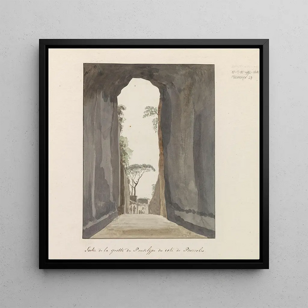 the Crypta Neapolitana or Grotta di Posillipo cave exit on the coast of Pozzuoli - Abraham Louis Rodolphe Ducros — framed artwork on a wall