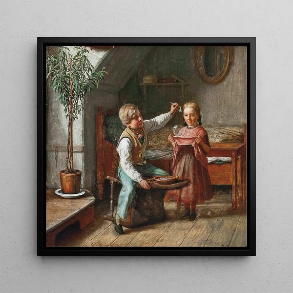 Blowing Bubbles - David Monies — framed artwork on a wall