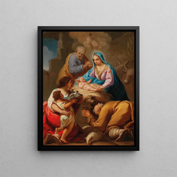 Adoration of the Shepherds - Spanish School — framed artwork on a wall