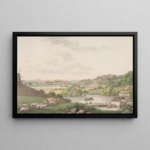 Christiansfeld Painting on the East Side - Søren L. Lange — framed artwork on a wall