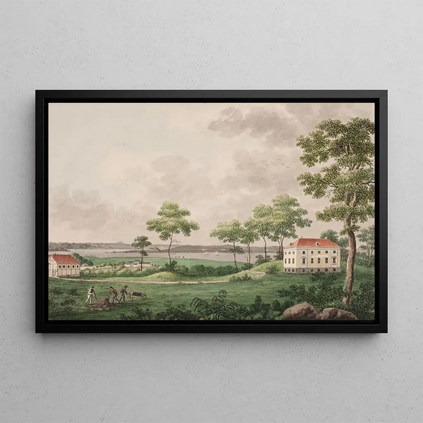 View of a plot near Grønsund in Falster under the Classenske Institute of Agriculture - Søren L. Lange — framed artwork on a wall