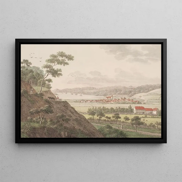 Vejle Painting from the northwest - Søren L. Lange — framed artwork on a wall