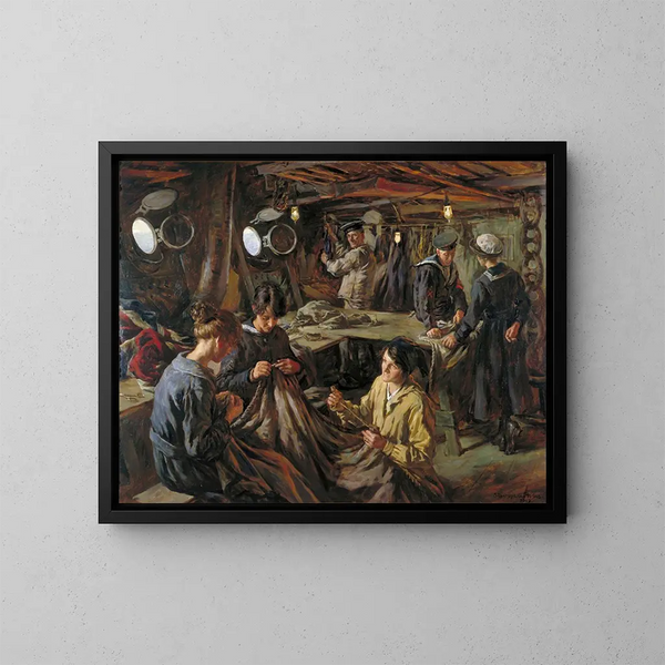 Notation of the WRNS in sailmaking aboard the HMS Essex at Devonport in 1918 - Stanhope Alexander Forbes — framed artwork on a wall