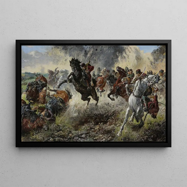 Grenade exploding - Stanisław Batowski-Kaczor — framed artwork on a wall