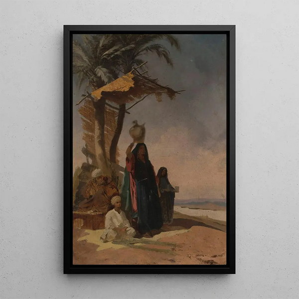 Scene of Oriental genre under a palm tree - Stanisław Chlebowski — framed artwork on a wall