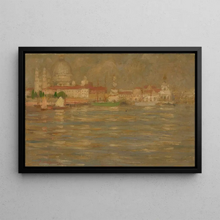 View of the city by the water - Stanisław Chlebowski — framed artwork on a wall
