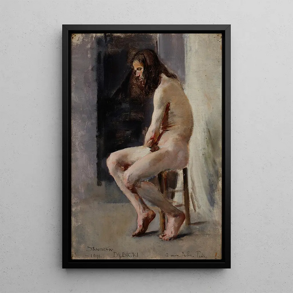 Male nude painting - Stanisław Dębicki — framed artwork on a wall