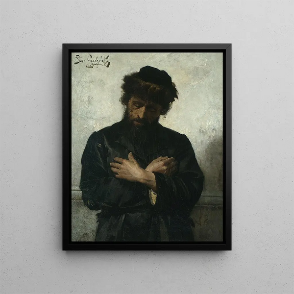 Jewish Prayer Painting - Stanisław Grocholski — framed artwork on a wall