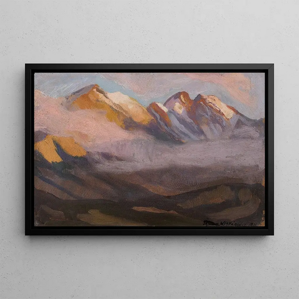 Landscape painting with flowering trees - Stanisław Ignacy Witkiewicz — framed artwork on a wall