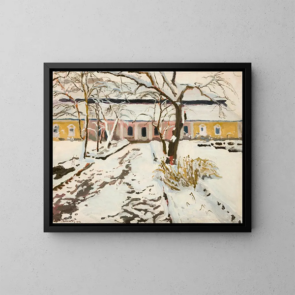 Manor in Modlnica in winter - Stanisław Kamocki — framed artwork on a wall