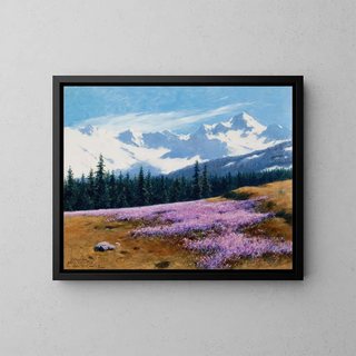 Crocus with snow-capped mountains in the background - Stanisław Witkiewicz — framed artwork on a wall