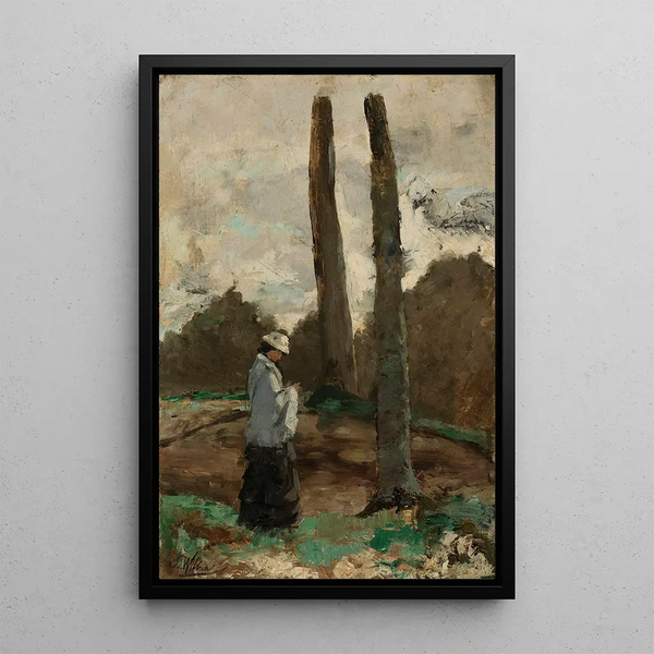 Landscape with a Female Figure - Stanisław Witkiewicz — framed artwork on a wall