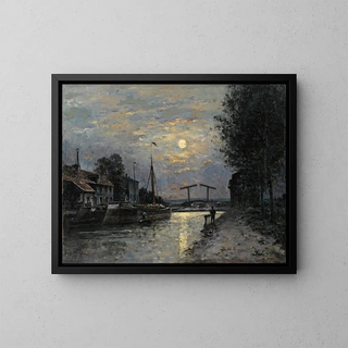 The Canal Saint-Denis, moonlight effect - Stanislas Lépine — framed artwork on a wall