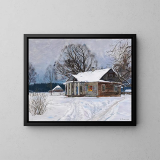 A country house at dusk in winter - Stanislav Yulianovich Zhukovsky — framed artwork on a wall