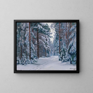 a Snowy Path in the Forest - Stanislav Yulianovich Zhukovsky — framed artwork on a wall