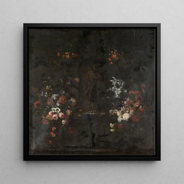 Statue of Apollo with flowers - Gaspar Peeter Verbruggen the Younger — framed artwork on a wall