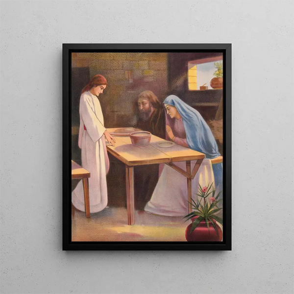 Jesus and His House in Nazareth - Stecher Litho & Co.. — framed artwork on a wall