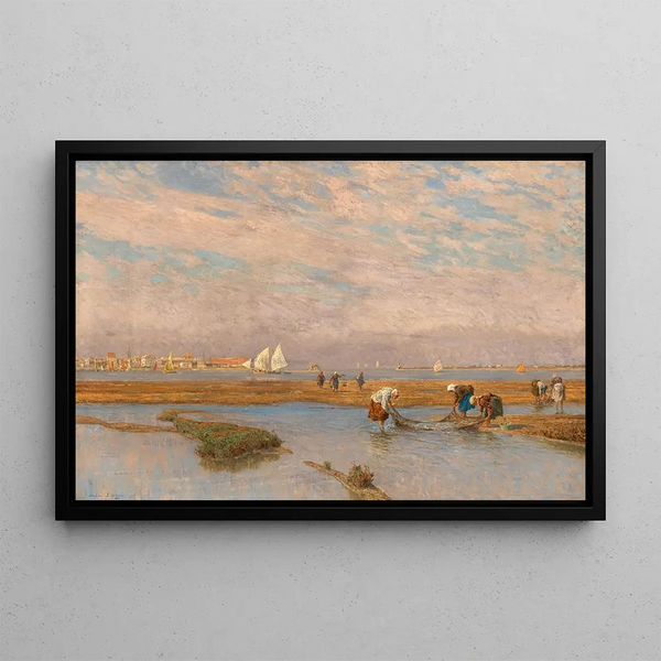 Collectionneurs de coquillages dans le lagon - Stefan Simony — framed artwork on a wall