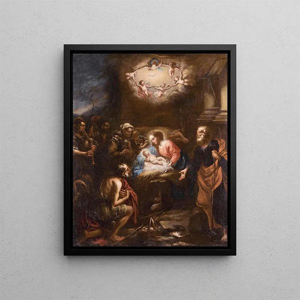Adoration of the Shepherds - Stefano Magnasco — framed artwork on a wall