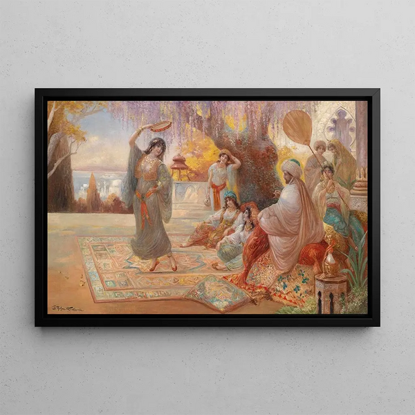 Oriental Harem Scene Painting - Stephan Sedlacek — framed artwork on a wall