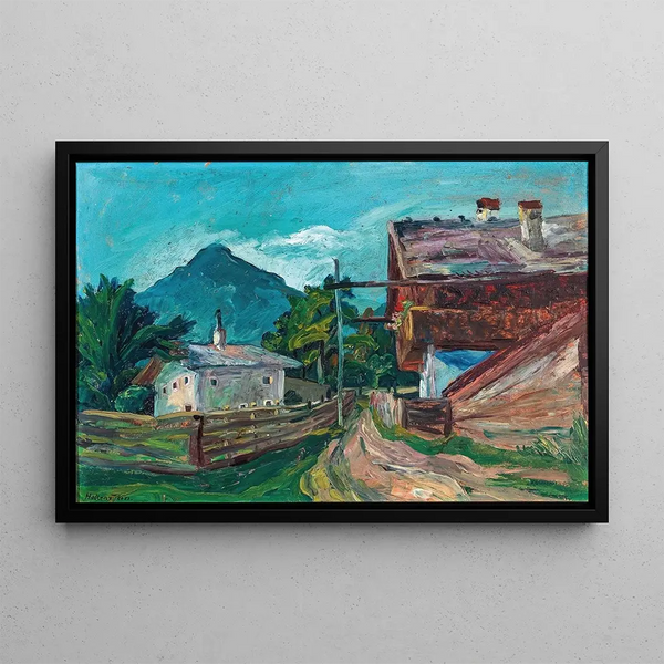 House Tyrolean Painting - Stephanie Hollenstein — framed artwork on a wall