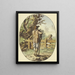 a painting of a man with a stick standing on a fence, back to the viewer, and a child on the other side. - Steven Gobl — framed artwork on a wall