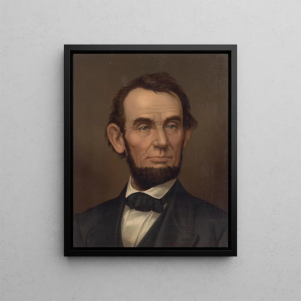 Portrait bust painting of Abraham Lincoln with beard - Strobridge Co Lith — framed artwork on a wall