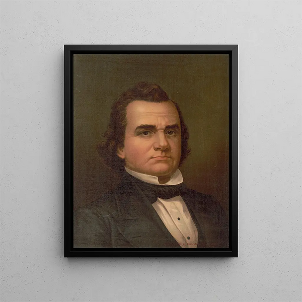 Portrait bust painting of Stephen A. Douglas front - Strobridge Co Lith — framed artwork on a wall