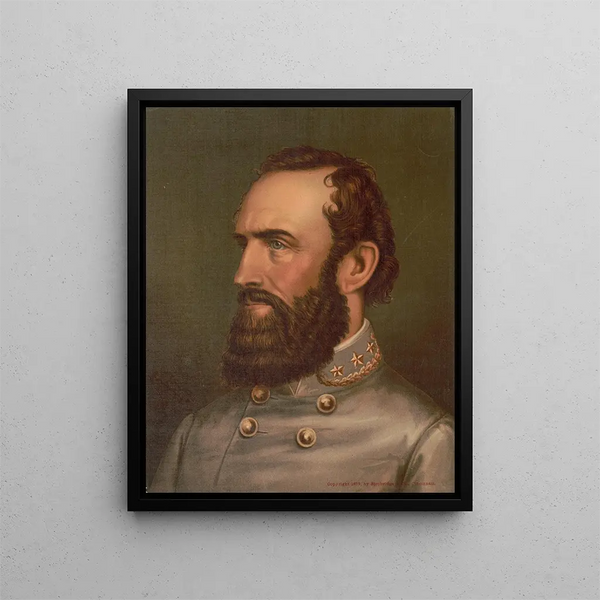 Portrait en buste de Stonewall Jackson de profil portant un uniforme militaire - Strobridge Co Lith — framed artwork on a wall
