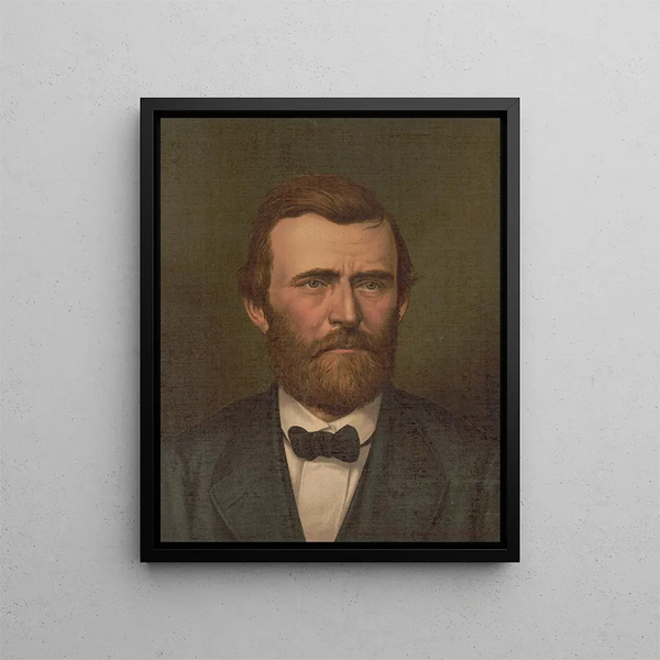Portrait bust of Ulysses S. Grant in profile wearing a suit - Strobridge Co Lith — framed artwork on a wall