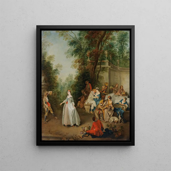 Lunch in a Park - Nicolas Lancret Workshop — framed artwork on a wall