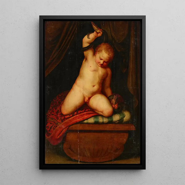 L'Enfant Hercule strangling snakes - Otto van Veen Studio — framed artwork on a wall